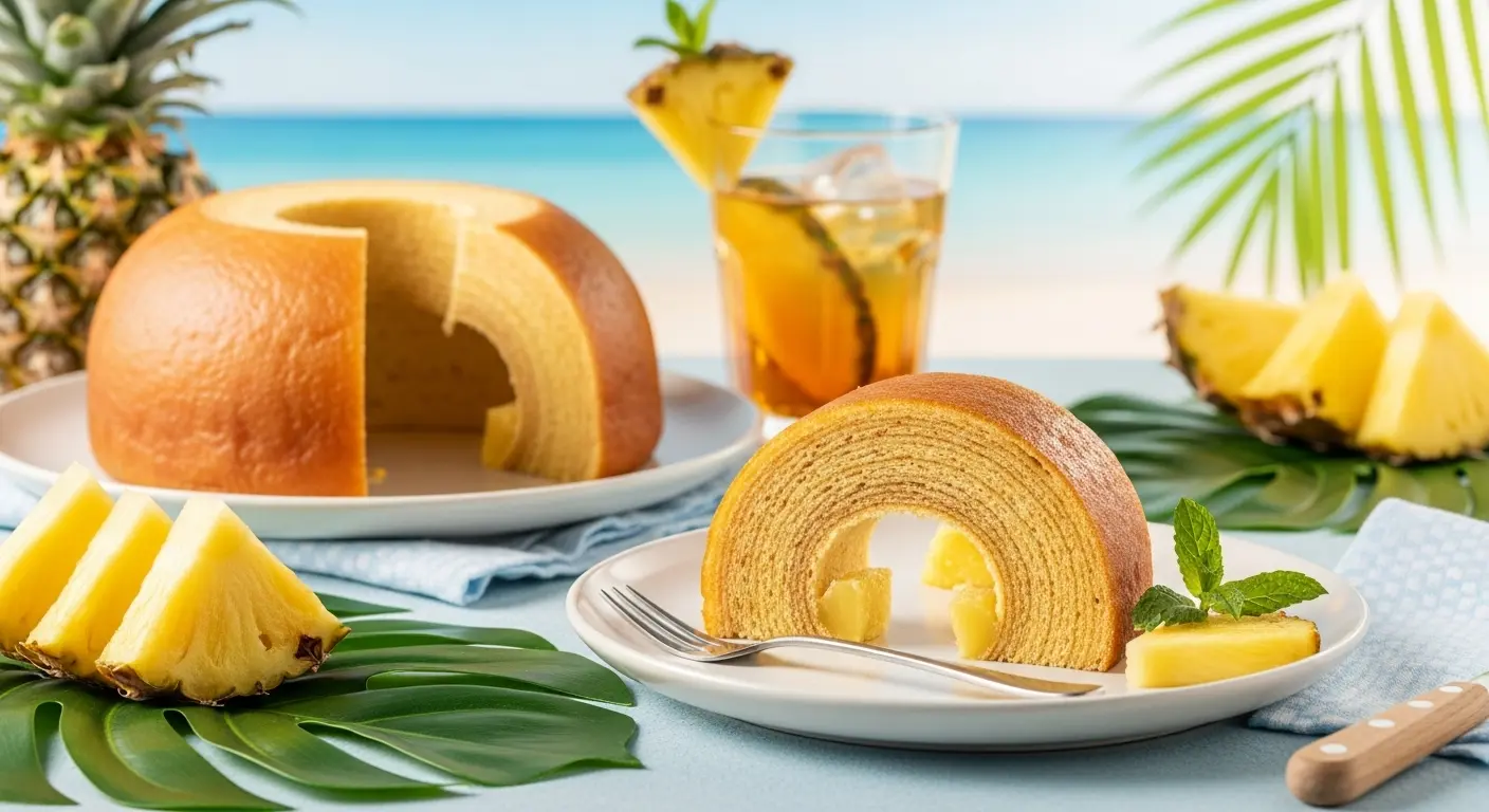 夏限定の沖縄パイナップルバームクーヘンと冷たい飲み物
