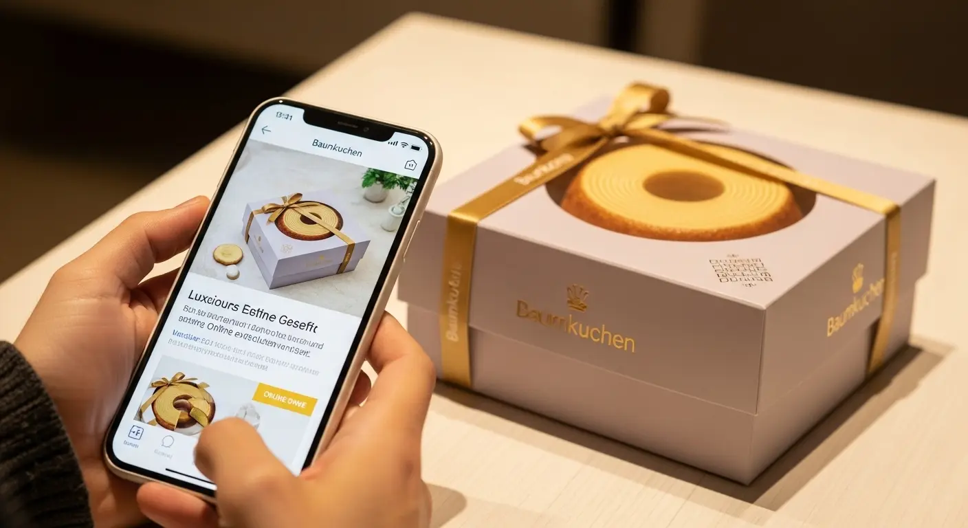 通販限定の特別なバームクーヘンとスマートフォン