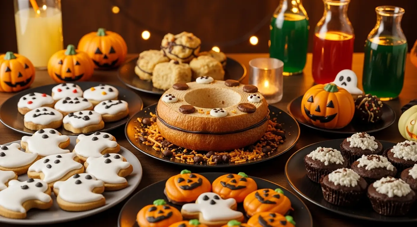 ハロウィンパーティーのデザートテーブル